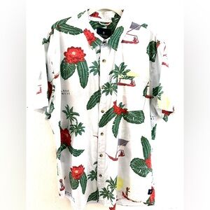 Roark White and Red Casual Button Down Shirt Tropical Print